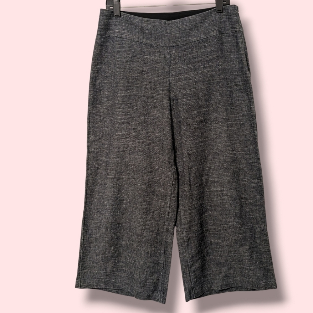Eileen Fisher Grey Hemp Organic Cotton Cropped Wide-Leg Relaxed Pull-On Pants 8